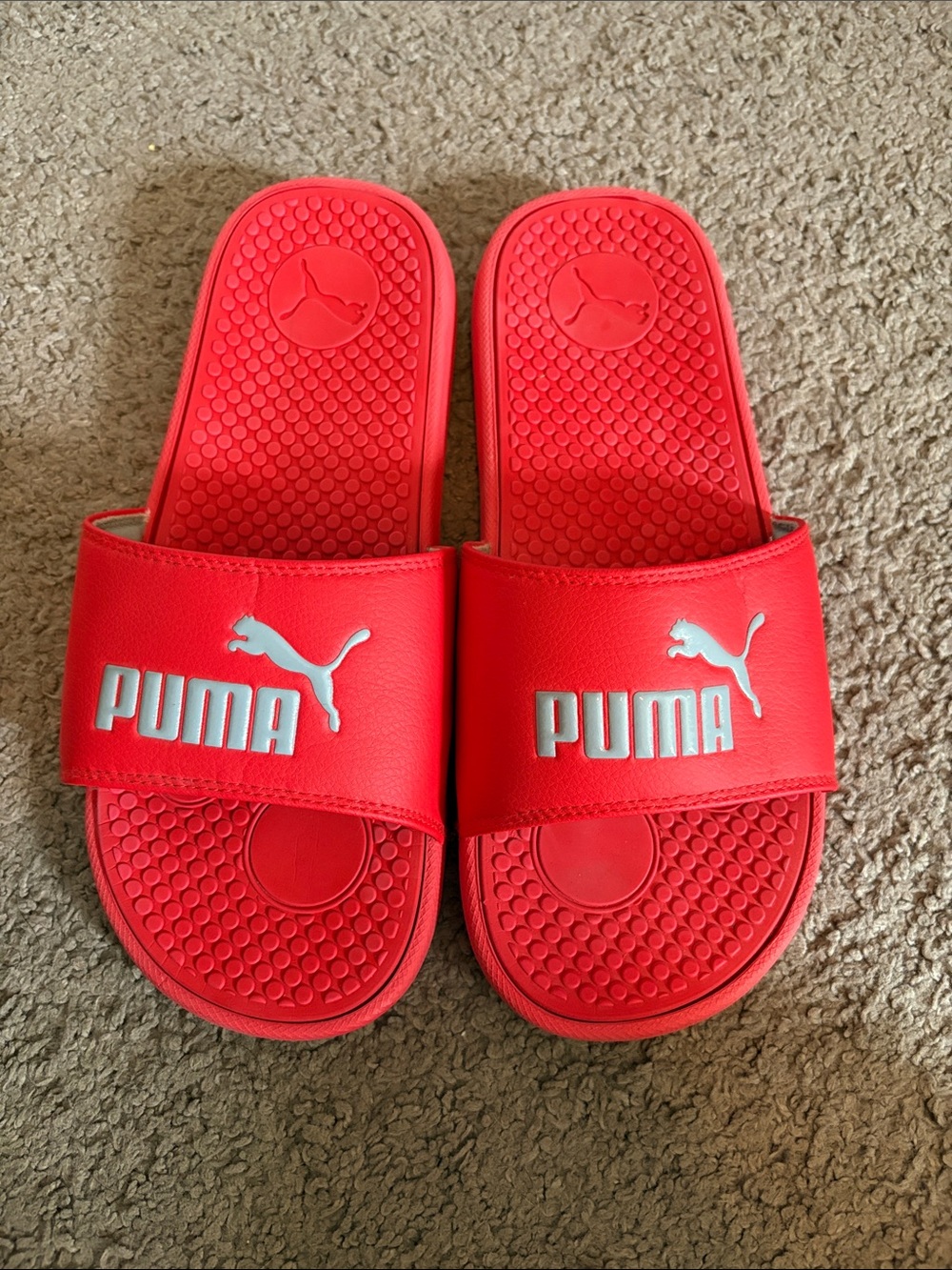 Puma Womens Red Slide Sandals with White Logo
